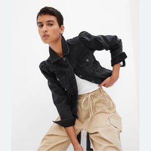 GAP Puff Sleeve Black Denim Jacket